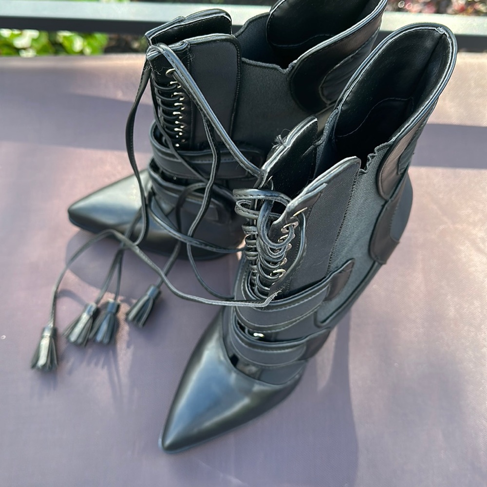 Black Moto Stiletto Boots size 9